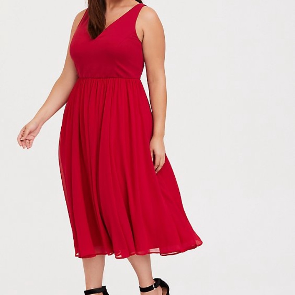 Torrid Red Ponte & Chiffon Midi Dress